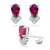 0.12 Ct Diamond and 0.90 Ct Ruby Earrings in 14K White Gold