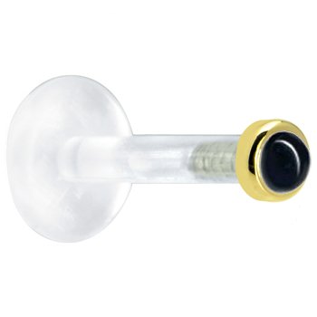 14 Gauge 3/8 Inches Solid 14KT Yellow Gold 2mm Genuine Onyx Bioplast Push in Monroe
