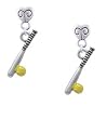 Enamel Softball and Bat - Silver Plated Mini Heart Charm Earrings [Jewelry]