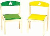 Set of 2 Kids / Children's Moon & Star Green Yellow Chairs Set