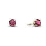 14K Yellow Gold Round Genuine Pink Tourmaline Stud Earrings