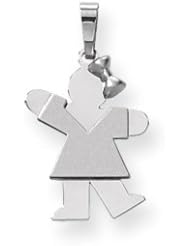 Genuine IceCarats Designer Jewelry Gift 14K White Gold Small Girl W/Bow On Right Engravable Charm