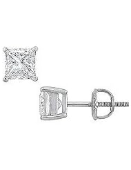 14K White Gold : Princess Cut Diamond Stud Earrings â€" 1.75 CT. TW.