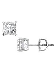 18K White Gold : Princess Cut Diamond Stud Earrings â€" 1.75 CT. TW.