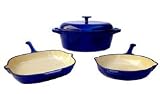 4-piece Enamel Cast Iron Blue Cookware Set.