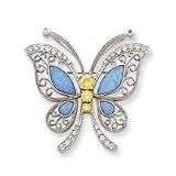 Sterling Silver Blue Opal Yellow Clear CZ Butterfly Pin