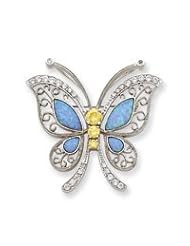 Sterling Silver Blue Opal with Yellow and Clear CZ Butterfly Pin