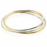 Produkt-Bild: Armreif / Armband aus einem schmalen Silber und Gold Trio, Sterling Silber
