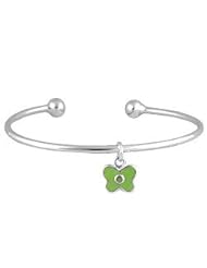 Kids Silver August Birthstone Butterfly Charm Torque Bangle For Girls