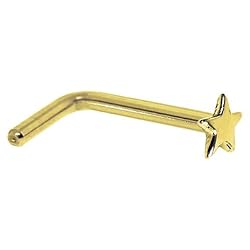 Solid 14KT Yellow Gold Star L-Shaped Nose Ring - 18 Gauge