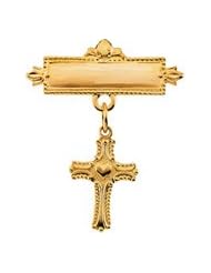 14K Yellow Gold 13.00X10mm Cross With Heart Baptismal Pin