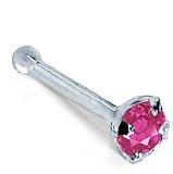 3.0mm Pink Tourmaline (October) - 950 Platinum Nose Ring Bone / Stud- 20 Gauge