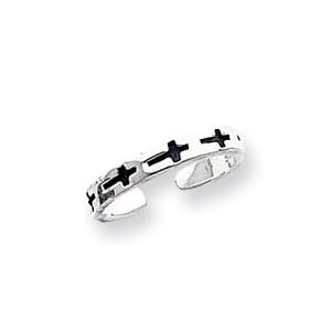 Sterling Silver Antiqued Crosses Toe Ring