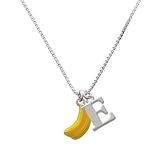 3-D Yellow Enamel Bananas E Initial Charm Necklace