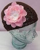Cassidy Crochet Knit Beanie (10 Months - Young Adult, Brown Hat/Pink Flower)