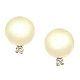 Lds 6-6.5mm Cultured Pearl Stud Earrings with Diamond