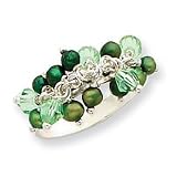Sterling Silver Green Crystal/FW Cultured Hot Green Pearl Ring