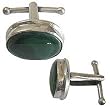 Pair of Cuff Links and Studs in Sterling Silver for Men Melachite Gemstone