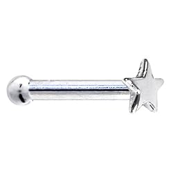 Solid 14KT White Gold Star Nose Bone - 18 Gauge
