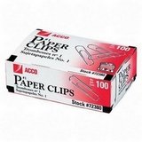 Paper Clip, #1, Good Gripping Action & Corrosion Resistance, Silver, 100/Box ACC72380