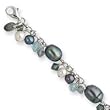 Sterling Silver Blue Crystals/FW Cultured Peacock/White Pearl Bracelet