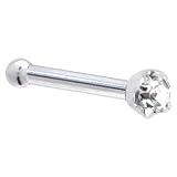 Solid 14KT White Gold 2mm Genuine Diamond Nose Bone - 18 Gauge