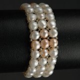 White (with pink cross) Fresh Water Pearl 3-Strand Stretchable Bracelet