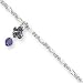 Sterling Silver Agate Bead Dangling Antiqued Butterfly Anklet - 10 Inch