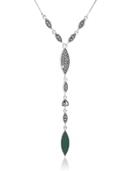 Judith Jack "Snake Bite" Sterling Silver, Marcasite, Green Onyx Linear Y-Shaped Pendant Necklace, 18"