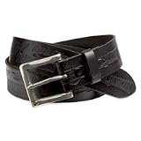 Harley Davidson Allover Print Belt with Buckle, Black, Top-grain leather, 1 Wide, Harley-Davidson Graphics on Strap, Antique Nickel Buckle, 99493-07V