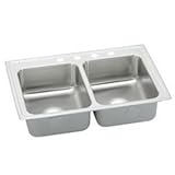 IMAGE OF Elkay LRADQ2922454 Gourmet Stainless Steel Kitchen Sink Lustrous satin 4 Holes 2 Basins