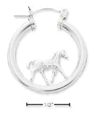 Sterling Silver Horse On Tubular Hoop Earrings - JewelryWeb