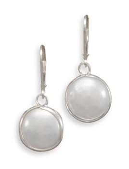 Lever Back Earrings with Bezel Set Coin Pearl Drop