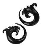 Double Sided Black Horn Waves Organic Ear Spiral Taper 0ga