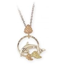 Beautiful! Sterling-silver/Gold Black Hills Gold Rose Diamond-cut Dolphin Pendant-Necklace