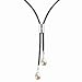 White Cultured Pearl Leather Lariat Necklace w. Silver Crystal Bar Slider