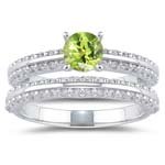 0.92 Cts Diamond & 0.50 Ct Peridot Engagement-Wedding Rings in 18K White Gold-3