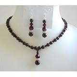 BRD598 Garnet Crystals Necklace Set Bridemaids Jewelry Set Meroon Pearls & Garnet Swarovski Crystals Set