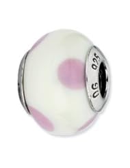 Sterling Silver Cream /Lt Purple Dots Italian Murano Charm