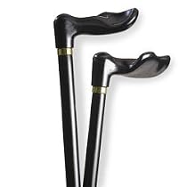 Wood cane - Black Left handle, this cane is designed to fit the hand like a glove for its palm grip handle. This cane and walking stick is very secure and comfortable and has a weight capacity of 250 pounds. This ergonomic wood cane is ideal for arthritis sufferers. It distributes weight across the entire palm. Height approx: 36 - 37 "