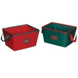 Household Essentials Holiday Storage Bin, Red and Green Canvas, Set of 2