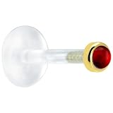 16 Gauge 1/4 Inches Solid 14KT Yellow Gold 2mm Genuine Ruby Bioplast Push in Labret