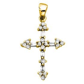 14K Yellow Gold 1 4 ct. Diamond Cross Pendant with Chain