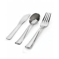 600 Pieces Reflections Like Silver Plastic Silverware, Cutlery Combo for 150 People includes 300 Forks, 150 Knives, 150 Spoons