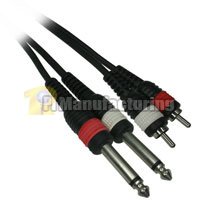 6ft 2 x 6.3mm 1/4Inch Mono Male to 2 x RCA Male Y-Cable Splitter