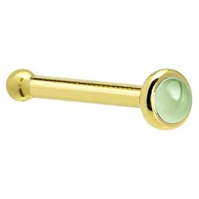 Solid 14KT Yellow Gold 2mm Genuine Peridot Nose Bone - 20 Gauge