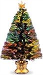 36" Fiber Optic Evergreen Firework Christmas Tree - Top Star and Gold Column Base - Multi Color Wheel