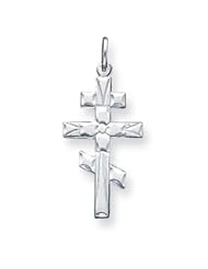 Sterling Silver Eastern Orthodox Medium Cross Charm with 18 Inch Stainless Steel Chain