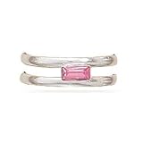 Toe Ring - Sterling Silver Double Band - Emerald Cut Pink Crystal