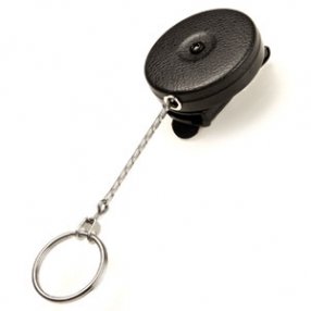 KEY-BAK #4B Retractable Reel with 24 Inch (61 cm) Stainless Steel Chain, Black Front, Removable Swivel Belt Clip, Split Ring